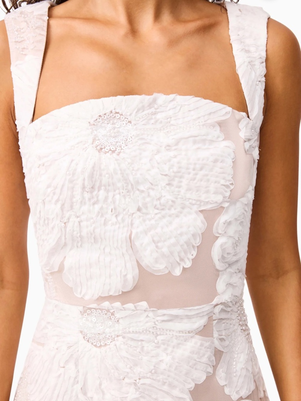 elliatt roxana white 3d floral embroidered mesh lace midi bridal dress medium - Picture 6 of 13